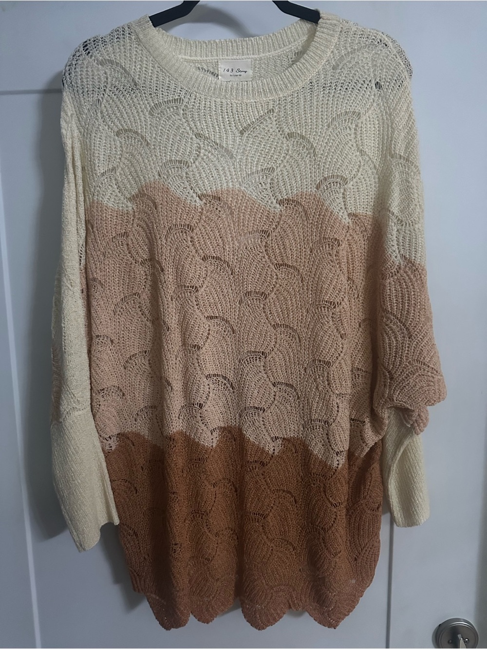 NWT 1.4.3. Story Cream & Brown Gradient Open Knit Sweater Oversized Small - Picture 2 of 6